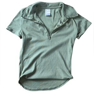 No Boundaries Olive Ribbed Zip-Up Top